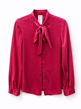 Max & Co 100% Silk Fuchsia Tie-Neck Satin Blouse